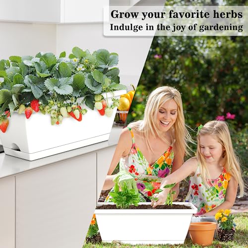 8pcs Rectangle Window Boxes Planters, 17 Inches Long Window Sill Planter Box Outdoor, Plastic Rectangular Window Flower Herb Pots Indoor with Drainage Holes and Trays for Garden Windowsill Light Grey - color: Light Grey