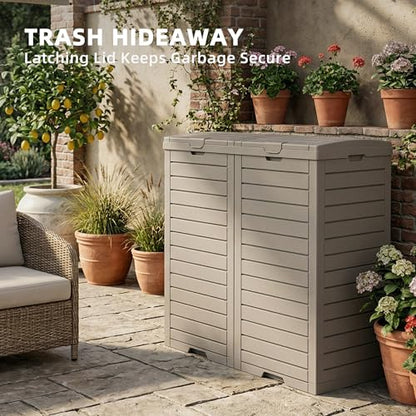 EFU 86 Gallon Outdoor Trash Can with Lid &Drip Tray, Waterproof Garbage Can - color: Grey, size: 86 Gallon