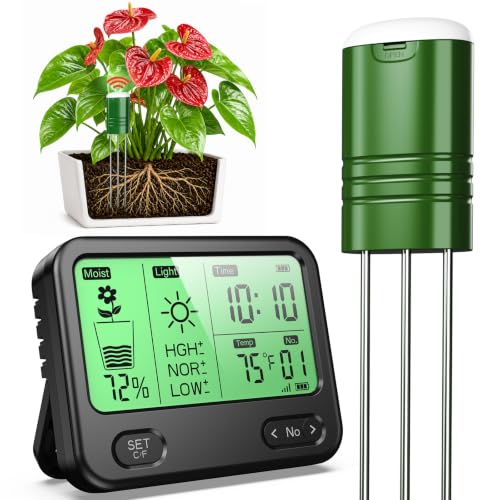4-in-1 Soil Moisture Meter for Plants ,Soil Temperature /Moisture /Sunlight Time, Large Screen, Garden Soil Tester for Lawn, Farm, Houseplants，Wireless Indoor/Outdoor Plant Water Meter (Dark Black) - color: Dark Black