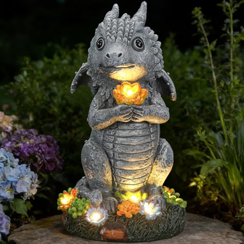 Solar Garden Outdoor Statues Dragon with Succulent, Lawn Decor with LED Lights, Outside Statue for Patio, Balcony, Yard Ornament, Housewarming Valentine's Day Gift for Wife Mom Grandma - size: Dragon