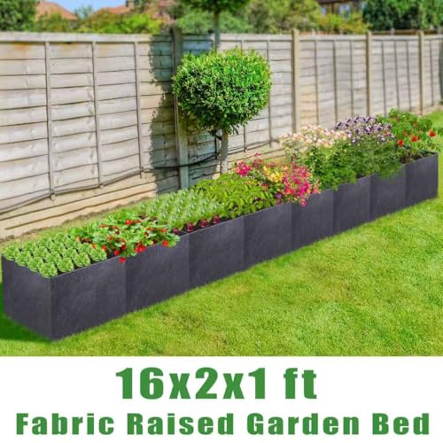 POILKMNI 16x2x1ft Fabric Raised Garden Bed - size: 16x2x1ft Rectangular