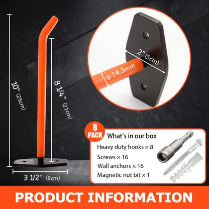 8 Pack 10-Inch Tire Wall Mount, Heavy Duty Garage Hooks, Orange - color: 8 Pack – Orange