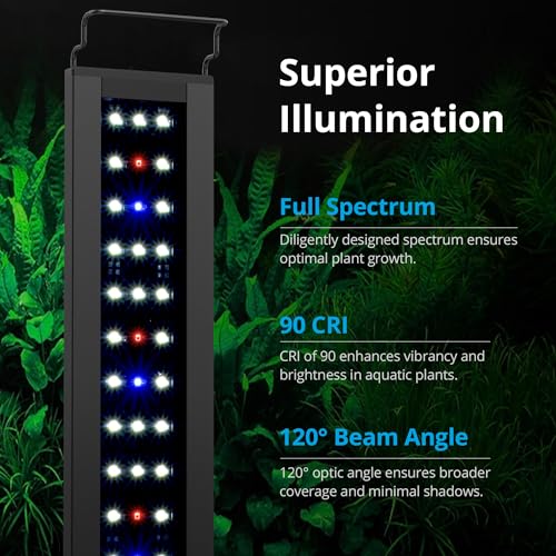 NICREW C10 Plant Aquarium Light, 12-18 in, 9W, Full Spectrum with Timer - size: 12 - 18 in