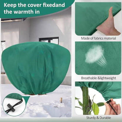 12 Pcs Winter Plant Covers Freeze Protection 39.4x23.6 Inch Horizontal Shrub Tree Rose Plant Protection Bags Frost Blanket with Drawstring for Fall Winter Outdoor Garden Planting (Dark Green) - color: Dark Green