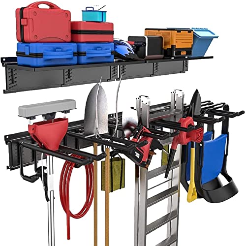 TORACK Garage Tools Storage Rack with Wall Mount Overhead shelves - color: Black, size: 96 in