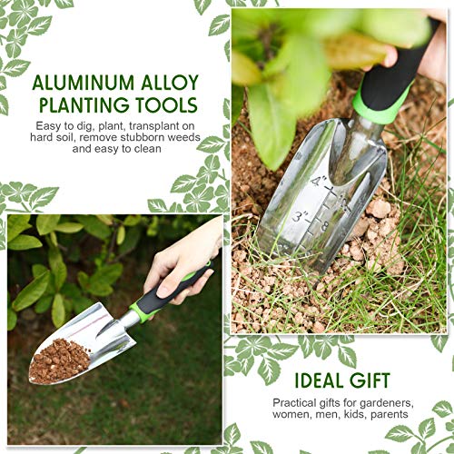 Honoson Garden Hand Trowel Transplant Trowel with Measurements Aluminum Alloy Planting Tools with Rubber Handle Small Gardening Hand Tools Shovels for Gardening Cultivating Transplanting Supplies - color: Green