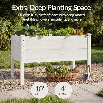 Best Choice Products 48" x 24" x 30" Raised Garden Bed with Extra Deep 16" Depth, Elevated Wood Planter Box Stand for Backyard, Patio, Balcony, Natural Fir Wood - White - color: White, size: 48" Extra Deep 16" Depth