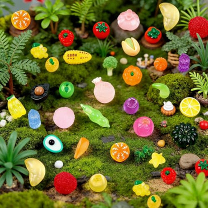 40PCS Mini Resin Plant Variety Pack, Resin Fruits and Vegetables Figurines - color: Random Plants and Fruits