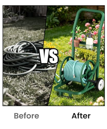 Artigarden Garden Hose Reel Cart with Wheels, Holds 125 ft 5/8" Hose, Green