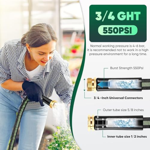 Garden Hose 50 ft, Non-Expanding Water Hose, Flexible Ultra-Light - color: Green, size: 50FT