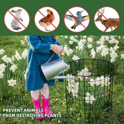4 Sets of DIY Metal Plant Protectors from Deer, Garden Fencing Animal Barrier Size 11.8 * 12.9 inches, Mesh Plant Cage Chicken Wire Cloche for Plants with Stakes and Nylon Cables - size: 4 Sets