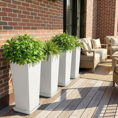 Plastic 24" Tall White Planters Outdoor Set of 2, Classic - color: White