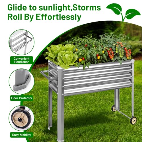 Land Guard 2 Pack Galvanized Raised Garden Bed with Legs & Wheels, 48×18×32in Metal Elevated Raised Planter Box for Backyard, Patio, Balcony, 500lb Capacity, Silver - color: Silver, size: 48×18×32in (2-Pack)