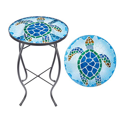 VCUTEKA Outdoor Side Table,14" Patio Accent Table Bistro Coffee End Table - color: Sea Turtle