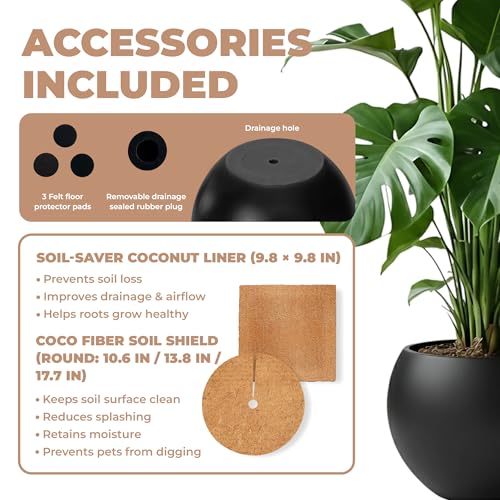 Marlo Fiberstone Round Planter, Smooth Matte Finishes (L, Black) - color: Black, size: 21.3"D x 16.5"H