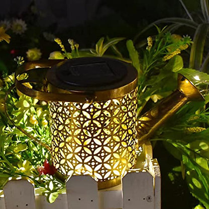 Watering Can with Lights, Solar Lights for Outdoor Garden Art Decor Hanging Solar Lanterns, Metal Waterproof for Walkway Yard Pathway Patio Table