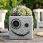 Halloween Button Face Monster Planter, Resin Pot with Drainage - color: Gray-a