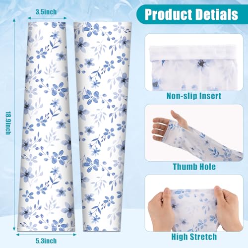 Gardening Sleeves for Women UV Sun Protection with Thumb Hole Anti-Scratch - color: Blue Floral