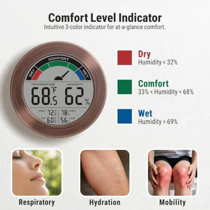 Digital Hygrometer Indoor Thermometer, Brushed Metal Frame, Bronze - color: Bronze