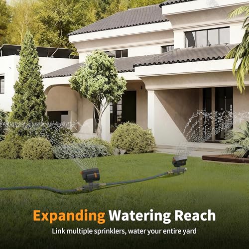 Diivoo Garden Sprinkler with Step Spike Base, Mini Turbo Oscillating Water Sprinklers for Yard, Adjustable Width, Range and Flow Rate, 16 Nozzles, Grey - color: Orange