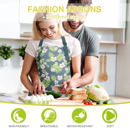 BOUMUSOE 3 Pack Floral Aprons with Pocket, Blooming Womens Aprons - color: Orange, Green, Pink