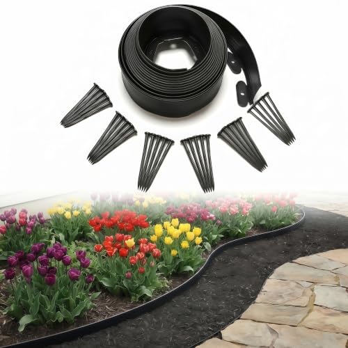 Landscaping Edging, No-Dig Flexible Plastic Border for Yard Flower Bed, 33FT - size: 4IN *33FT