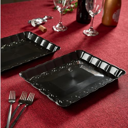 Plasticpro Plastic Serving Trays - Serving Platters Rectangle 9X13 Disposable Party Dish Includes 8 Black Trays - color: Black