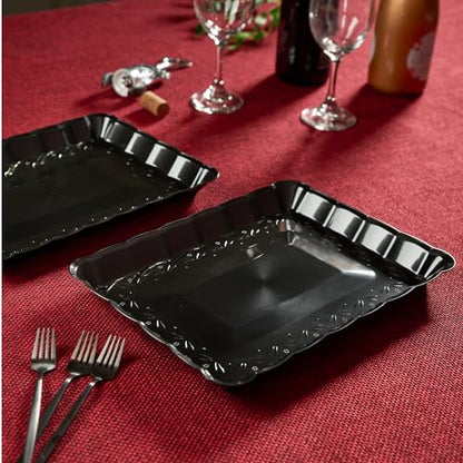 Plasticpro Plastic Serving Trays - Serving Platters Rectangle 9X13 Disposable Party Dish Includes 8 Black Trays - color: Black
