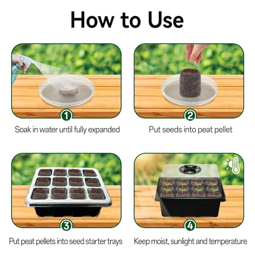 Seed Starter Tray with Peat Pellets, Black Seeding Starter Trays for Plant - size: 4 Set-black