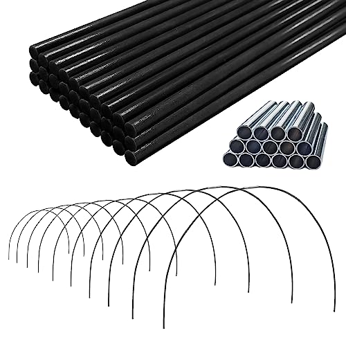 Garden Greenhouse Hoops Kit 15 Sets -2-Section Design, 8ft Grow Tunnels Poles Plant Raised Beds, 30 Pcs 4ft Solid Fiberglass Support Stakes 15 Metal Connectors -Quick Assembly No Loose Parts (Black) - color: Black/6mm