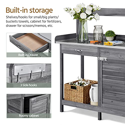 Yaheetech Potting Bench Outdoor Potting Table with Storage,Gray - color: Gray