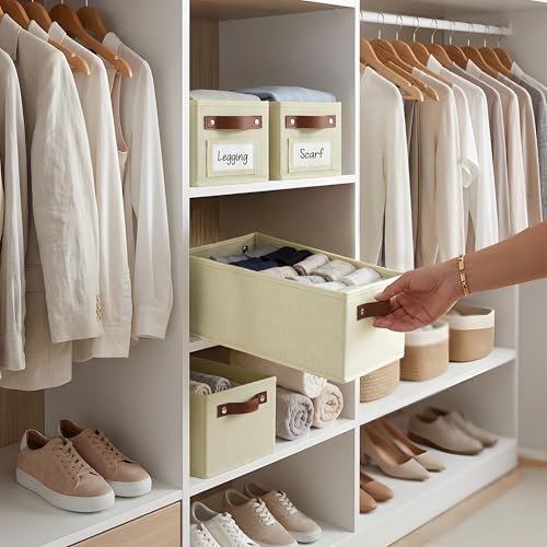 DECOMOMO Narrow Storage Bins, Small Basket with Handles (Beige, 4 Pack) - color: Beige, size: Narrow / 4pcs