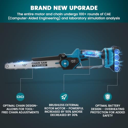 10 Inch Pole Saw with Telescopic High Branch Pole, Pruning Shear Scissors & 2x 4000mAh Batteries - Cordless Extendable Tree Trimmer Branch Cutter for High Limb Trimming