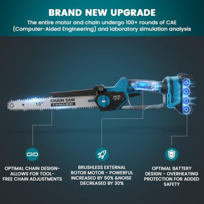 10 Inch Pole Saw with Telescopic High Branch Pole, Pruning Shear Scissors & 2x 4000mAh Batteries - Cordless Extendable Tree Trimmer Branch Cutter for High Limb Trimming