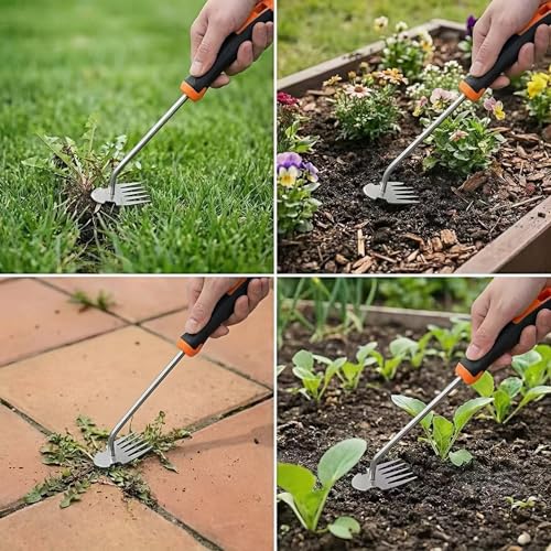 Weed Puller Tool, Handheld 5-Claw Dual Action Garden Weeding Tools