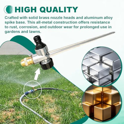 2 Pack Metal Lawn Sprinkler 360° Adjustable Brass Nozzle Spike Base