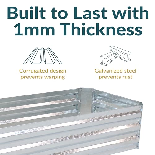 Sunnydaze Galvanized Raised Garden Bed, Rectangle, 4x2x1 ft, Silver - color: Silver