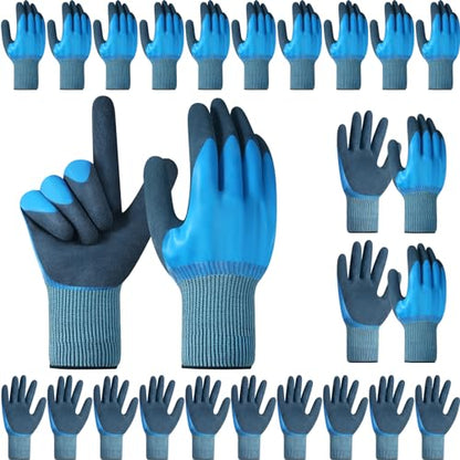 Mimorou 12 Pairs Waterproof Work Gloves Double Coated Rubber - size: X-Large (Pack of 12)