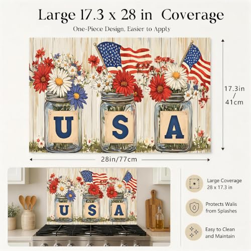 Kitchen Wallpaper 17.3x28 in American Flag Mason Jars for Backsplash - color: Colorful1285