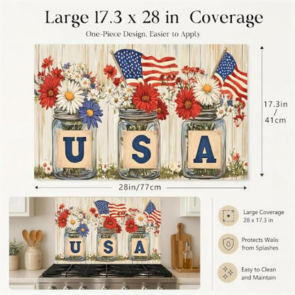 Kitchen Wallpaper 17.3x28 in American Flag Mason Jars for Backsplash - color: Colorful1285