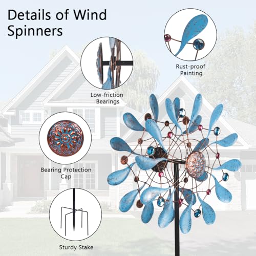 Stargarden Wind Spinners Outdoor, Large Kinetic Wind Spinner - color: Blue-21"
