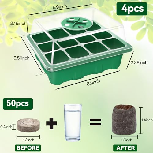 Seed Starter Tray with Peat Pellets, Green Seeding Starter Trays for Plants - size: 4 Set-green