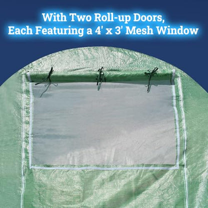 BenefitUSA Greenhouse Replacement PE Cover ONLY for Walk-in Greenhouse 2 Zipper Doors Air Ventilation, Frame NOT Included (15'x7'x7', Green) - size: 15'x7'x7', Green