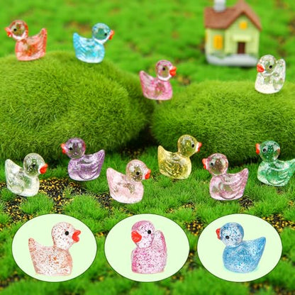 240 Pcs Glitter Mini Resin Ducks, Tiny Small Plastic Ducks Figures to Hide - style: Glitter Ducks