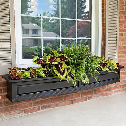 Mayne Inc. Nantucket 6ft Window Box - Black - 72in L x 11.6in W x 10.2in H - with 6.5 Gallon Built-in Water Reservoir (4848-B) - color: Black, size: 72in
