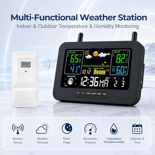 eMylo Wireless Weather Station with Remote Sensor Color Display Thermometer