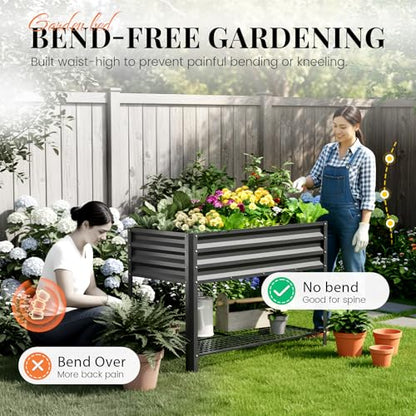 KING BIRD Large Raised Garden Bed with Legs & Storage Shelf 48×24×31.5 in
