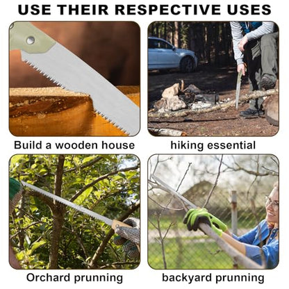 Hand & Pruning Saw Combo Pack: Premium 11-inch Heavy Duty Saw with Plastic Handle & 9-inch Sharp Compact with Wood Handle for Tree Trimming, Camping, Gardening | 2-Pack Saws