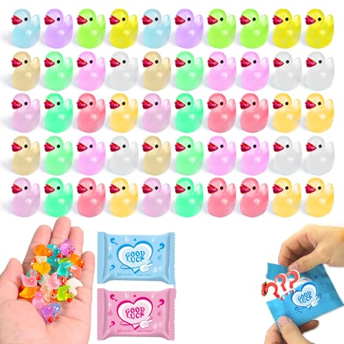 50 Pcs Glow in the Dark Mini Resin Ducks Blind Bag Set – Small Luminous Duck Figurines for Fairy Garden, Dollhouse, Craft Decoration, Party Favors and Collectible Toys - color: Duck