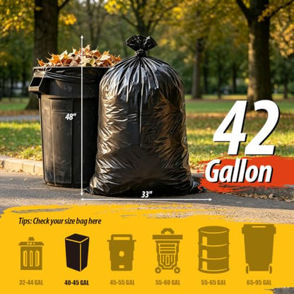42 Gallon Large Black Trash Bags 33x48in (30 Count) - size: 30 Count (Pack of 1)